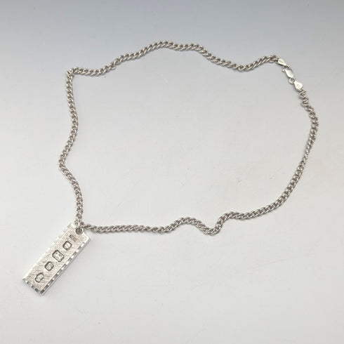 1977 British pure silver Jubilee ingot pendant, 51g, with pure silver twisted chain necklace, J&D